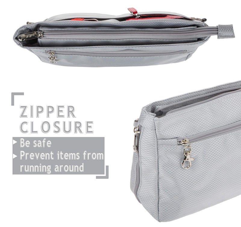 Vercord Expandable Nylon Handbag Purse Organizer Insert Liner Shaper Bag in Bag Beige Grey Medium - Image 5